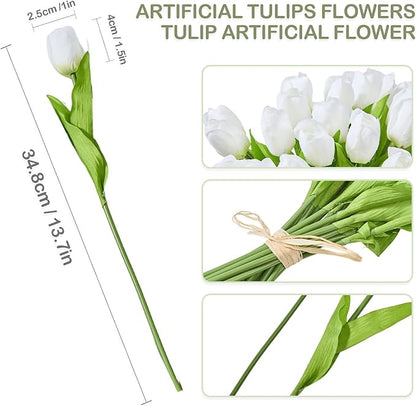 Artificial Flowers Mother's Day Easter Valentine's Day Gifts, Artificial Flowers Fake Tulips Flowers Home Kitchen Wedding Table Decorations a Bunch of 20 White Tulips
