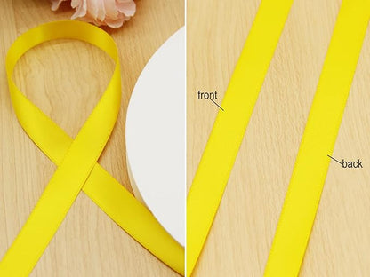Yellow Double Faced Satin Ribbon 5/8 Inch (15mm) - 100 Yards Continuous Fabric Silk Bow for Flower Boutique, Gift Wrapping, Christmas, DIY Crafts, Hair Headband, Sewing, Wedding Decoration