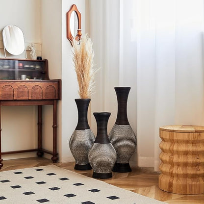 Floor PVC Decorated Vases Set of 3 for Gorgeous Home Decoration Large Classic PVC Vases 20in/24in/28in Height(Brown+White)