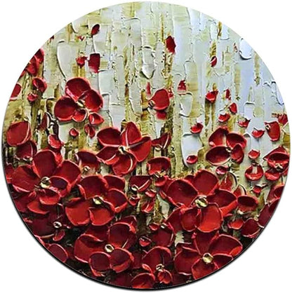 Red Watercolor Flowers Round Coaster Set - Made of Recycled Rubber - Set of 4