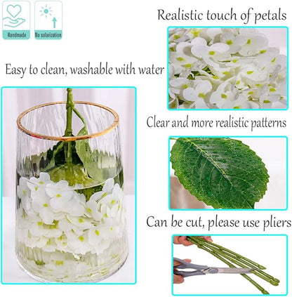 Kimura's Cabin 5Pcs 21inch Real Touch White Hydrangeas Flowers Realistic Hydrangea Artificial Flower with Stem Bouquet for Wedding Birthday Party Home Interior Dining Table Centre Decoration (White)
