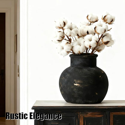 Vintage Ceramic Vases, Distressed Black and Beige, Rustic Farmhouse Decor, Handmade Textured Design for Living Room, Mantel, Coffee Table,Fireplace,Kitchen (Black)