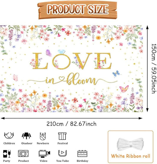 7x5ft Love in Bloom Bridal Shower Decorations Backdrop Wildflower Wedding Shower Background Lower Floral Engagement Wedding Bachelorette Party Decor Supplies Photo Booth Props