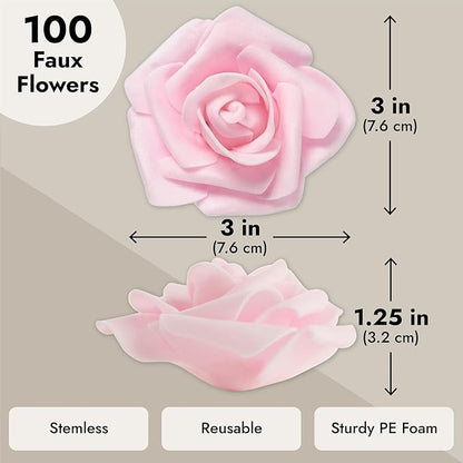 Juvale Wedding Decor Artificial Flowers Carnation Heads - Faux Flowers for Vase, Centerpiece Table Decorations, Wedding Centerpieces & Bridal Bouquet & - Bulk 100 Pack, 3-Inch Diameter, Light Pink