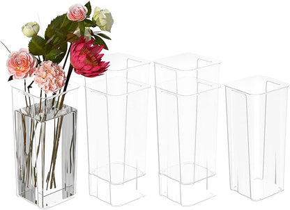 6 Packs Acrylic Flower Vases, Clear Tall Square Table Vases