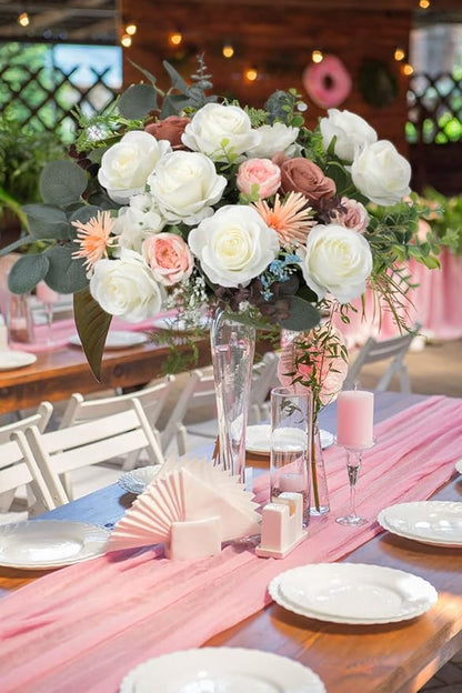 12pcs Roses Artificial Flowers Ivory Silk Roses with Long Stems Fake Flowers for Wedding Bouquet Centerpices Decorations Party Bridal Baby Shower Home Decor