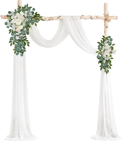 Ponatia Artificial Wedding Arch Flowers Kit (Pack of 3) With 26Ft Shiny Arch Draping Fabric, Arches for Ceremony, Decorations for Reception (White)
