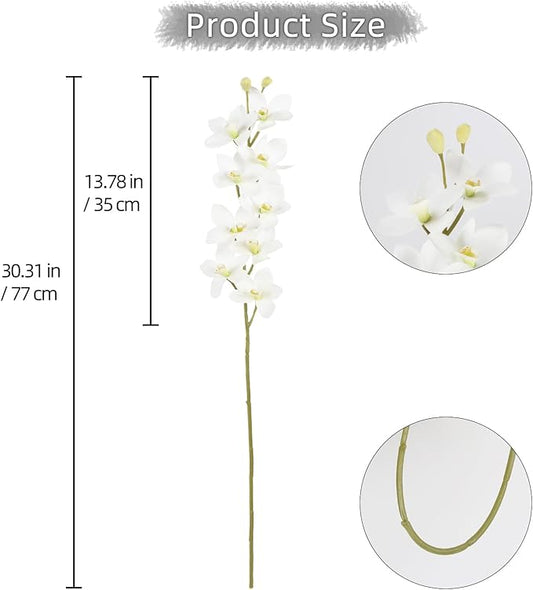 IPOPU White Orchid Artificial Flowers 5 Pcs Real Touch Orchids with Stem for Vase Wedding Party Table Centerpiece DIY Home Office Decor