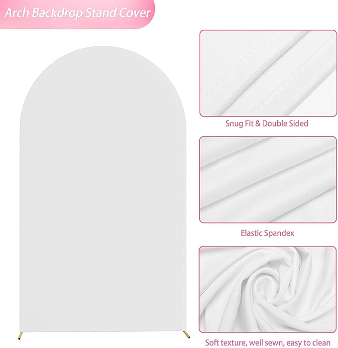 Wokceer Wedding Arch Backdrop Cover 8FT Spandex Fitted Wedding Arch Stand Covers Round Top Chiara Backdrop Cover for Birthday Party Ceremony Banquet Decoration White