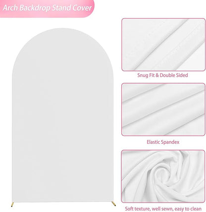 Wokceer Wedding Arch Backdrop Cover 8FT Spandex Fitted Wedding Arch Stand Covers Round Top Chiara Backdrop Cover for Birthday Party Ceremony Banquet Decoration White