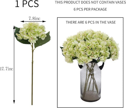Kimura's Cabin 6pcs Green Silk Hydrangea Flowers Bouquets Faux Hydrangea Stems for Home Wedding Party Table Core Decoration (Lime Green)