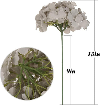 Flojery Silk Hydrangea Heads Artificial Flowers Heads with Stems for Home Wedding Decor,Pack of 10 (Gray)