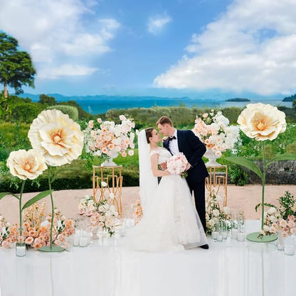 Giant Fake Flowers 5.77FT Champagne Large Paper Flowers 3D Artificial Floral Wedding Decorations for Birthday Party Outdoor Banquet Event Home Backdrop Decor