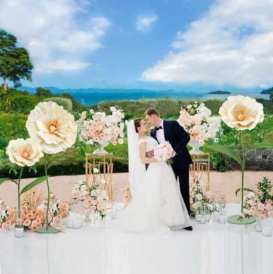Giant Fake Flowers 5.77FT Champagne Large Paper Flowers 3D Artificial Floral Wedding Decorations for Birthday Party Outdoor Banquet Event Home Backdrop Decor