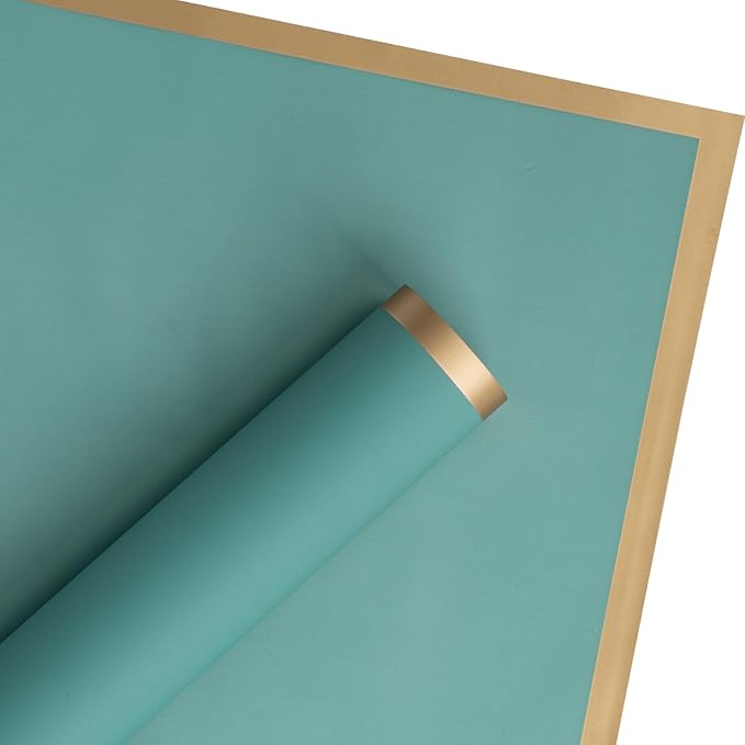 WRAPAHOLIC 20 Sheets Gold Trim Green Floral Wrapping Paper, 22.4 x 22.4 Inch, Water-Resistant, Multi-Purpose, Gift Giving, Celebrations