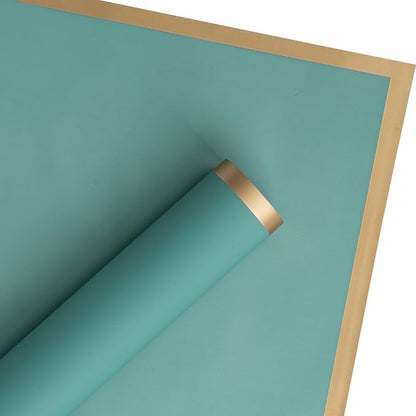 WRAPAHOLIC 20 Sheets Gold Trim Green Floral Wrapping Paper, 22.4 x 22.4 Inch, Water-Resistant, Multi-Purpose, Gift Giving, Celebrations