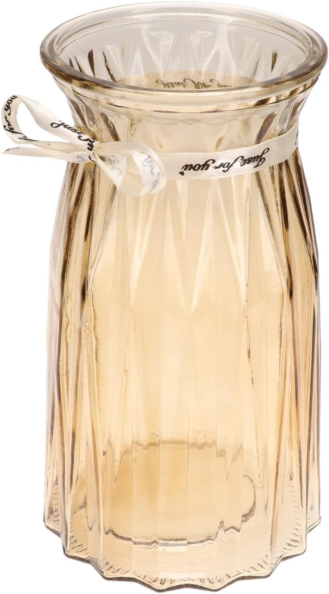 Nordic Style Glass Vase Amber Hydroponic Flower Bottle with Thickened Base Handmade Polished Smooth Opening Modern Decorative Storage Jar for Home and Office Decor