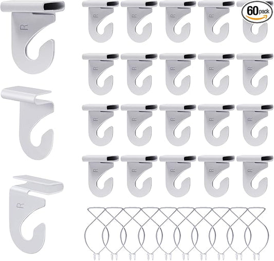 60 Drop Ceiling Hooks for Classrooms & Offices, White Heavy Duty Ceiling Hooks for Hanging Plants & Decorations, Metal T-Bar Hooks for Suspended Drop Ceiling Tiles
