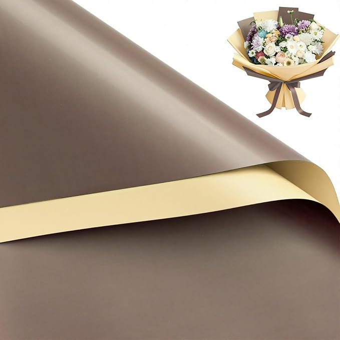 WRAPAHOLIC 20 Sheets Flower Wrapping Paper - 22.4 x 22.4 inch Coffee Color Water-Resistant Floral Bouquet Wrapping Paper, Florist Supplies Packaging for Wedding Birthday Gift DIY