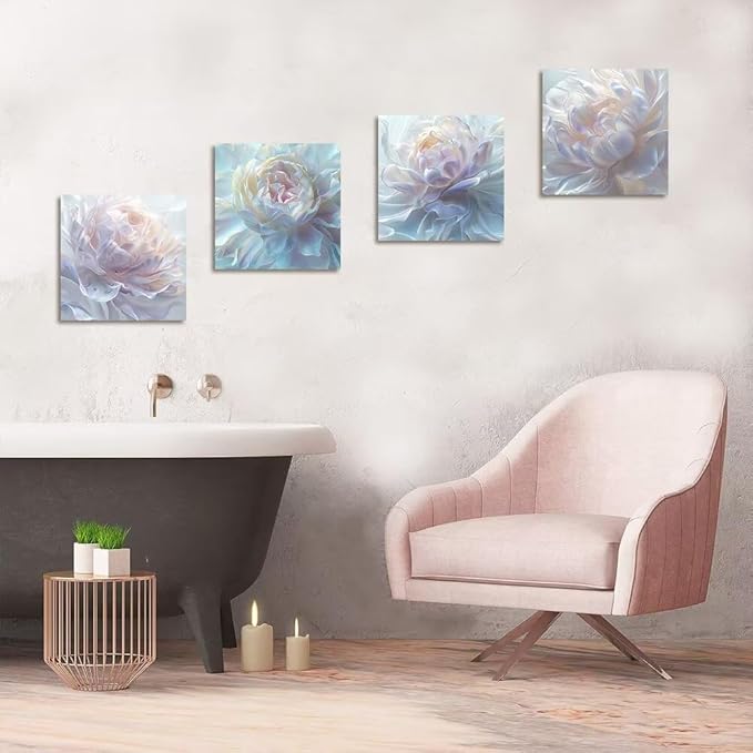 White Flower Canvas Wall Art Floral Pictures Prints Abstract Flower Wall Decor for Living Room Bedroom Bathroom Office Home Decorations Framed Artwork Ready to Hang (20''W x 20''H x 4)