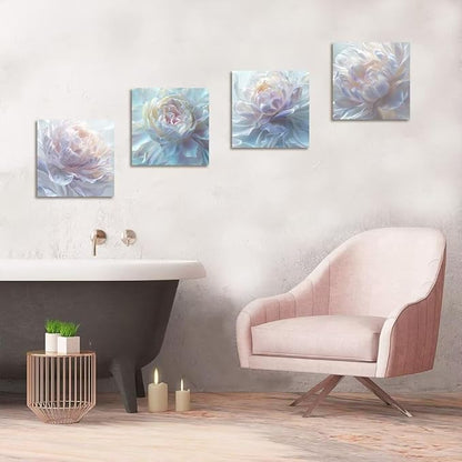 White Flower Canvas Wall Art Floral Pictures Prints Abstract Flower Wall Decor for Living Room Bedroom Bathroom Office Home Decorations Framed Artwork Ready to Hang (20''W x 20''H x 4)