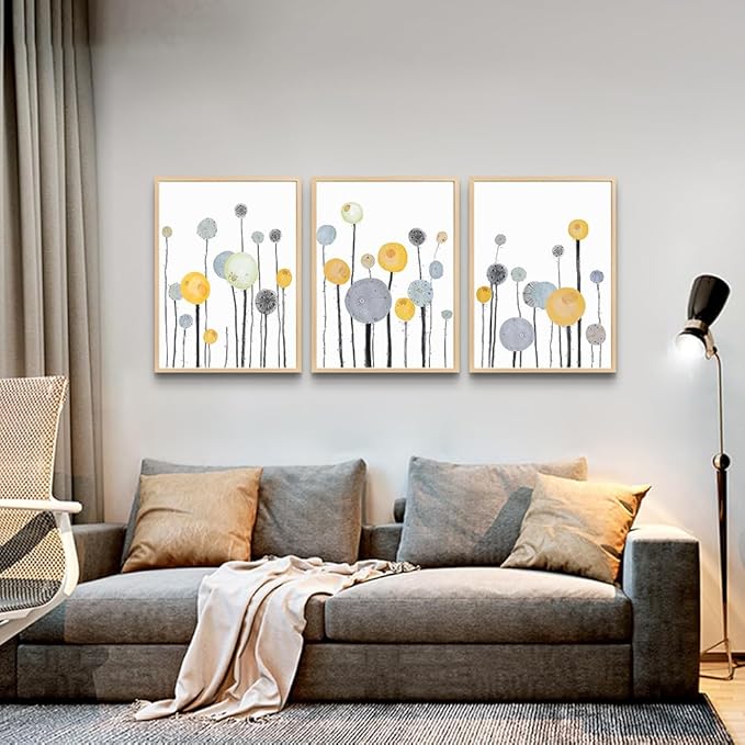 MHARTK66 3 Piece Natural Wood Framed Abstract Watercolor Painting Wall Art For Living Room Bedroom Large Wall Decor Hanging Office Artwork Flowers Canvas Prints Kitchen Modern Room Home Decoration