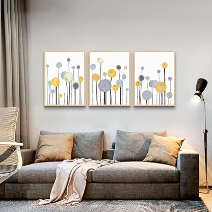 MHARTK66 3 Piece Natural Wood Framed Abstract Watercolor Painting Wall Art For Living Room Bedroom Wall Decor Hanging Office Artwork Flowers Canvas Prints Kitchen Wall Decoration Modern Home Decor