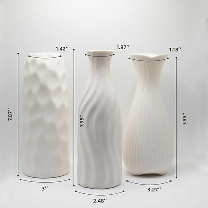 White Ceramic Vase Set Home Decor – Farmhouse & Boho Decorative Vase Set for Kitchen, Living Room, Bedroom, Office, Bookshelf Decor, Bathroom, Centerpiece Table Decor