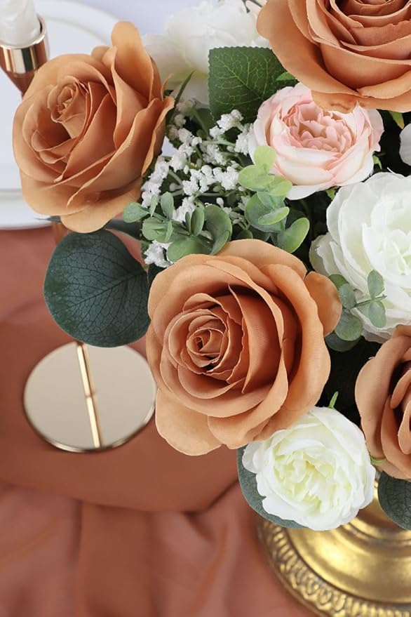 30pcs Roses Artificial Flowers Terracotta Fake Roses Flowers with Long Stems Silk Flowers for Wedding Bouquet Centerpices Decorations Party Bridal Baby Shower Home Decor