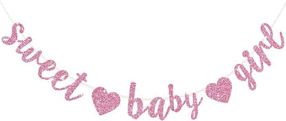 BEISHIDA Pink Glitter Girl Baby Banner,NO DIY, Pre-Strung Baby Gender Party Banner For Girls, Girls Shower Decorations,First Birthday Sweet party supplies