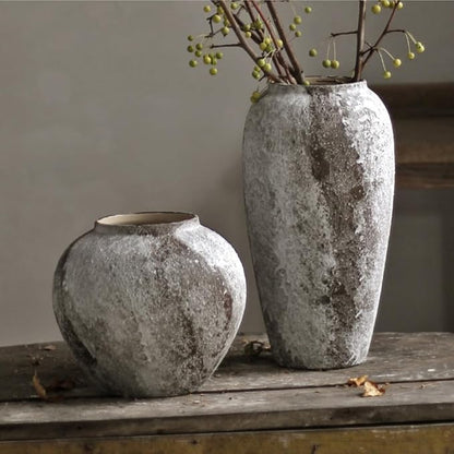 Denique Rustic Ceramic Tall Floor Vase, Vintage Farmhouse Decor, Large Terracotta Vases for Living Room Entryway Table Centerpiece Decor, Terracotta Pottery Clay(C-35cm)