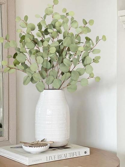 Green Eucalyptus Stems 34" Long Silver Dollar Leaves - 5 Pcs Silk Stems for DIY Bouquet Arrangements, Centerpieces, Shower Decorations - Artificial Spray