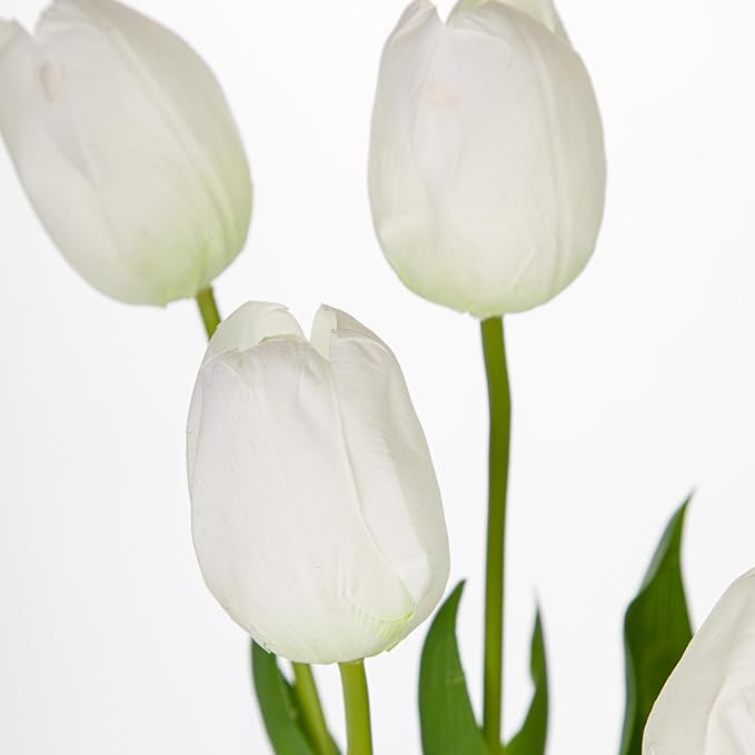 6PCS 23" Fake Tulip Flowers Artificial White Tulips Long Stem Faux Flower, Silk Flower Décor for Floral Arrangement Home Farmhouse Wedding Decoration