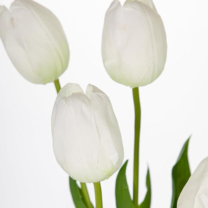 6PCS 23" Fake Tulip Flowers Artificial White Tulips Long Stem Faux Flower, Silk Flower Décor for Floral Arrangement Home Farmhouse Wedding Decoration