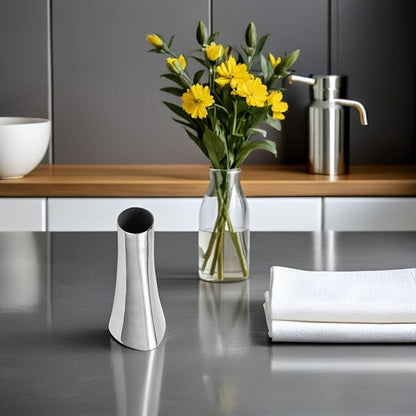 304 Stainless Steel Flower Vase - Elegant Metal Flower Arrangement Holder for Home Office Decoration 17Cm High Silver Finish