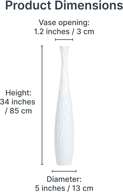 Leewadee Large White Home Decor Floor Vase - Wooden 34 inch Tall Farmhouse Decor Flower Holder for Fake Plant and Pampas Grass
