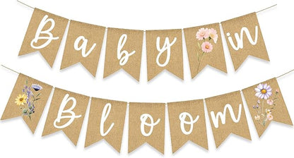 Wild Flower Baby In Bloom Banner Little Floral Theme Burlap Sign Boho Baby Shower Decoration