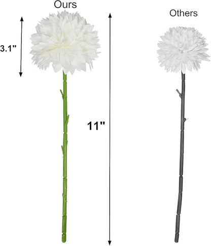 Tinsow 12 Pcs Artificial Flowers Faux Ball Chrysanthemum Bouquet Silk White Flowers Bridal Wedding Bouquet for Home Garden Party Wedding Decoration (White, 12)