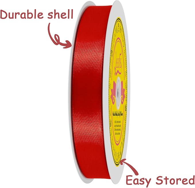 Double Face Red Satin Ribbon 7/8 inch X 100 Yards Polyester Red Ribbon for Gift Wrapping Very Suitable for Weddings Party Hair Bow Invitation Decorations and More