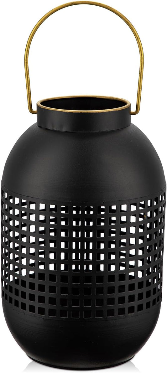Flower Vase Rustic Metal Vase, 13.8" Black Lantern Vase with Handle for Farmhouse Home Décor Artificial Flowers and Centerpieces