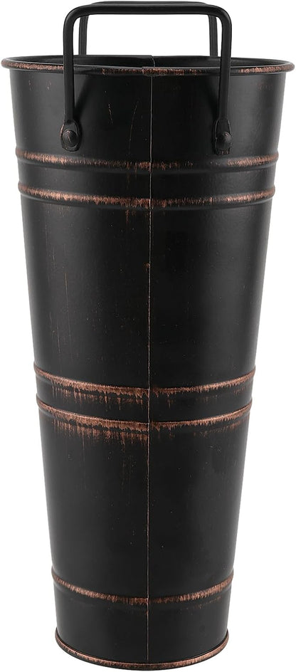 4 Pack 9 Inch Tall Galvanized Flower Bucket, Black Farmhouse French Flower Bucket with Handle, Small Rustic Vintage Metal Vases for Flower, Centerpieces, Floral Arrangements