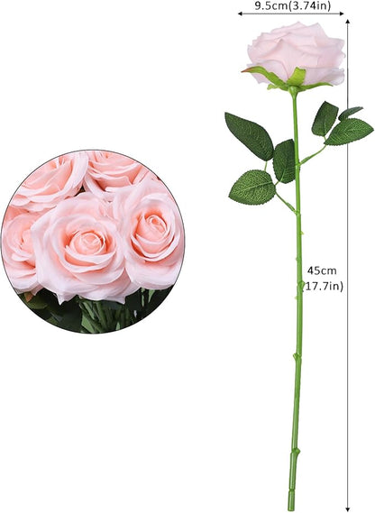 Artificial Rose Flower Blush Flowers Pink Roses Silk Flowers 50 pcs with Long Stem Silk Roses Bouquet for Wedding Bridal Shower Party Home Decoration