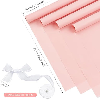 Jutieuo 20 Sheets Light Pink Flower Wrapping Paper, Waterproof Floral Wrap Solid Bouquet Wrapping Paper Florist Supplies (22.8 x 22.8 inch)