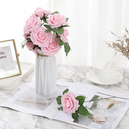 DerBlue 60pcs Artificial Roses Flowers Real Looking Fake Roses Artificial Foam Roses Decoration DIY for Wedding,Arrangements Party Home Decorations
