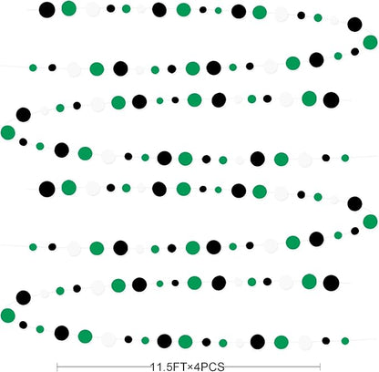 46 Ft Black Green Party Decorations Polka Dots Garlands Green and Black White Hanging Paper Circle Dots Streamer for Birthday Graduation Wedding Baby Shower Soccer Video Game Party Decoration Supplies