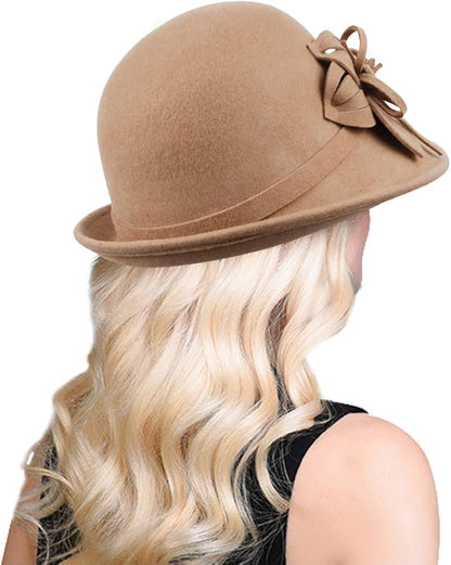 Bellady Women's Elegant Flower Wool Cloche Bucket Bowler Hat