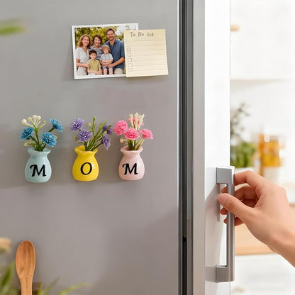 Mom Birthday Gifts Mini Vase Magnets for Fridge Cute Tiny Plant Refrigerator Magnets Ceramic Flower Vases with Artificial Flowers Mom Gifts from Daughter or Son Thanksgiving Christmas Mother’s Day