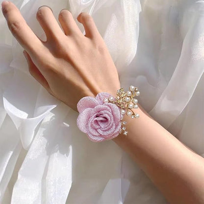 1PCS Wedding Wrist Flower,Bridesmaid Bride Wrist Flower Corsage Decoration Hand Flowers,Pink Purple