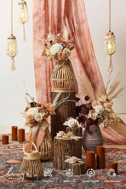 Ling's moment Artificial Flowers, 16pcs Burnt Orange Ombre Faux Silk Roses with Stems, 3.5" Fake Terracotta Flowers Bulk for DIY Wedding Bouquets Centerpieces Party Baby Shower Home Decoration