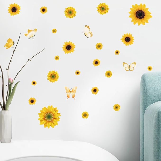 AOWDIAO Sunflower Peel and Stick Wall Decals, Sunflower Decorations for Bedroom, Kitchen, Bathroom, Living Room